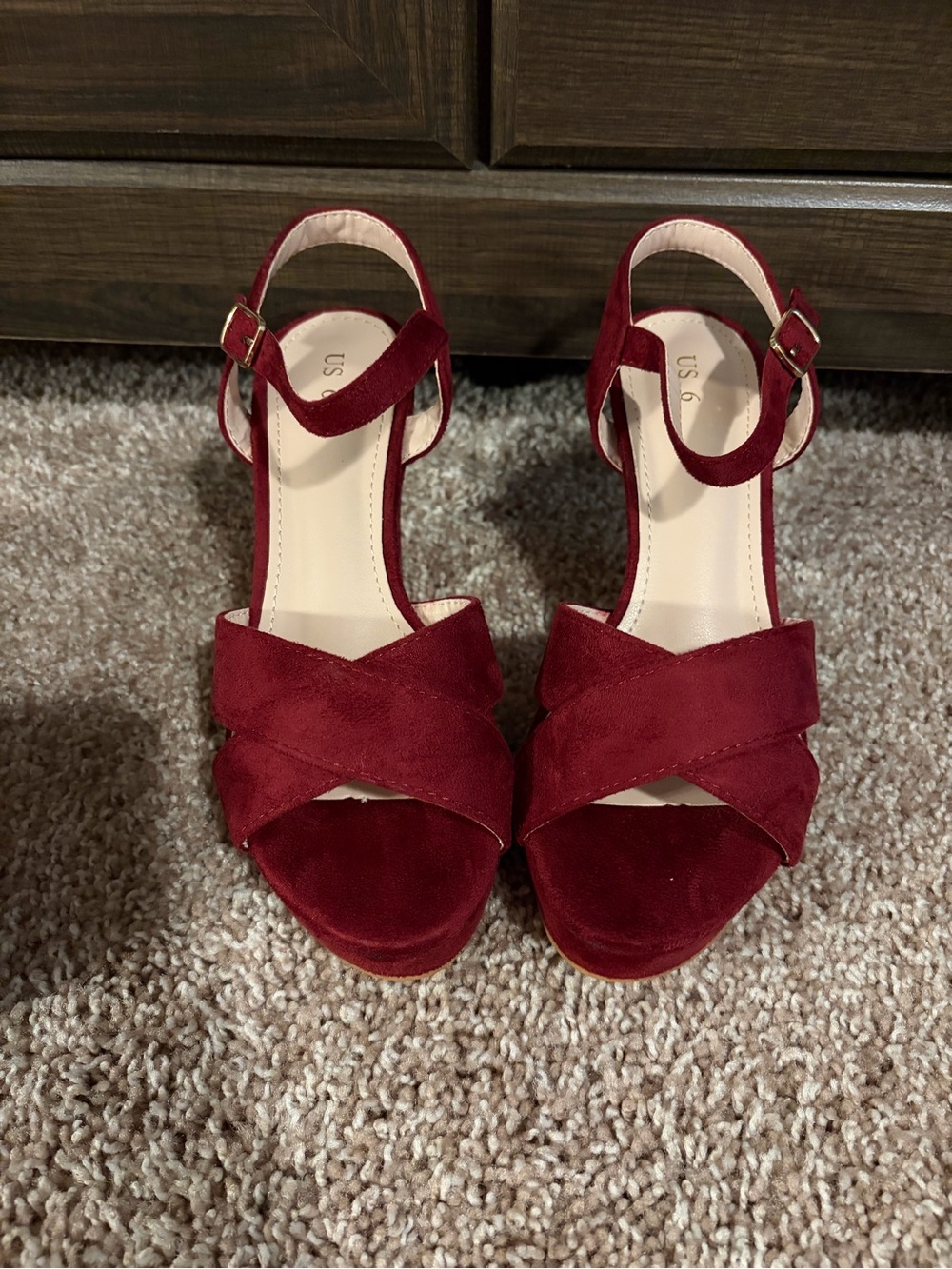 Allegra K Burgundy Platform Chunky Heel/Slingback Sandals with Ankle Strap - Picture 1 of 3